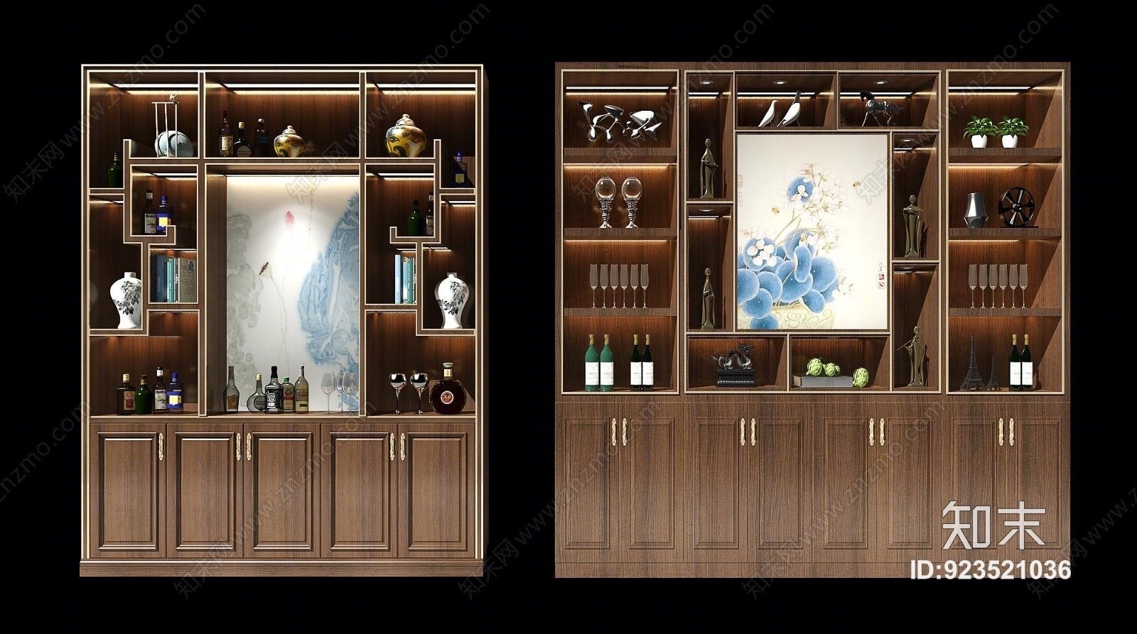 新中式酒柜3d模型下载【id:923521036】