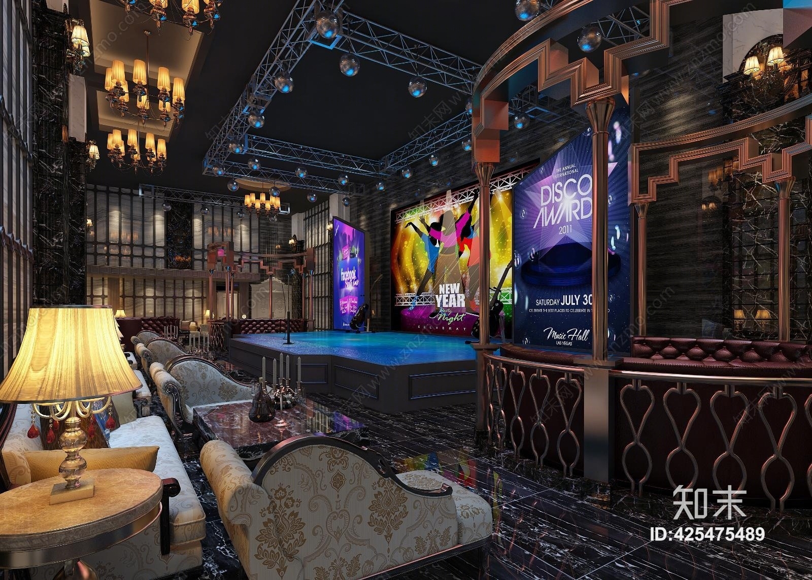 工装酒吧夜总会舞台3d模型下载【id:425475489】