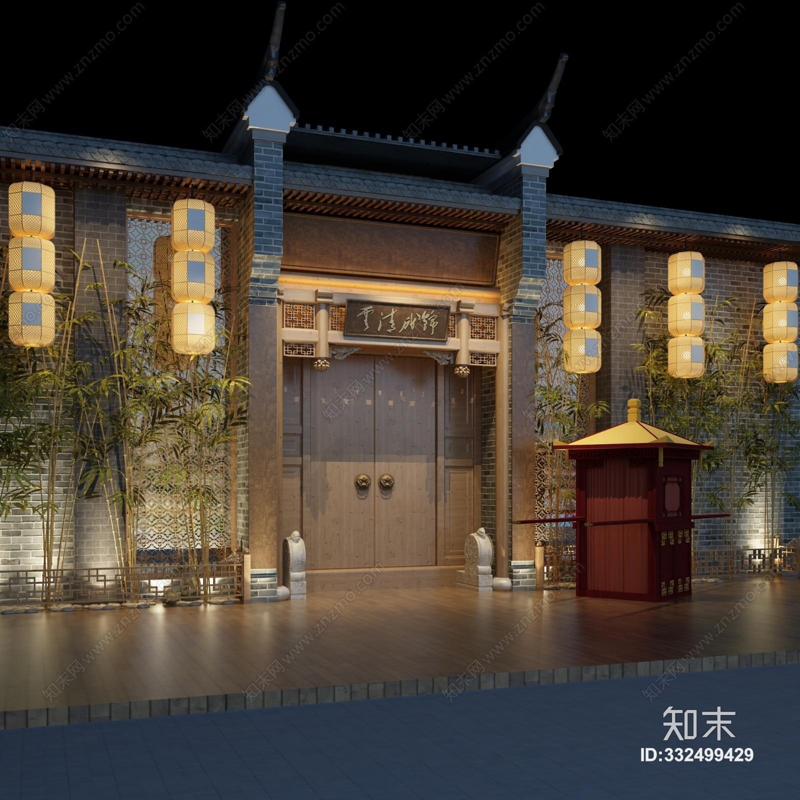 工装空间 餐饮空间 餐厅餐饮 中餐厅 vr新中式仿古餐厅门头3d模型下载