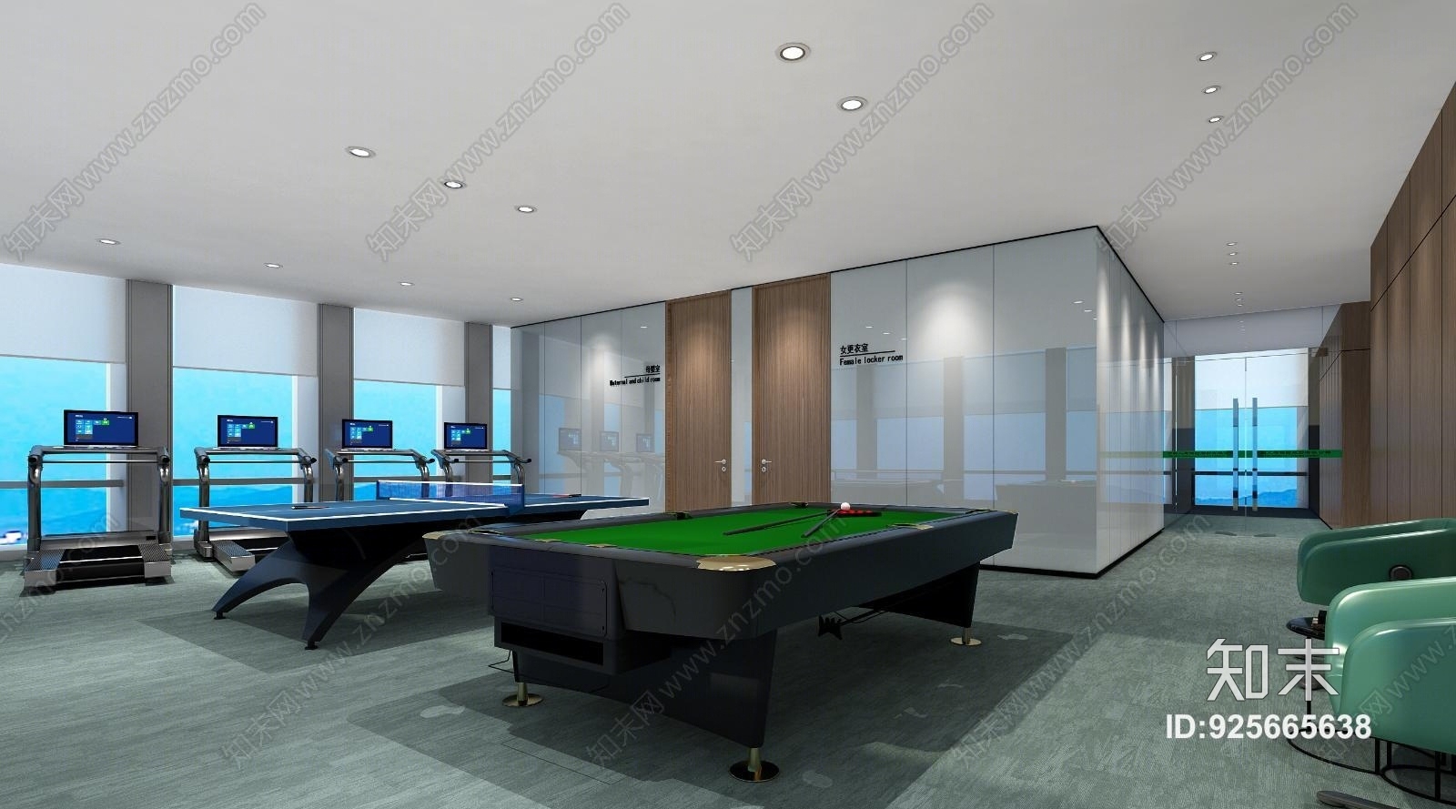 现代办公室健身房3d模型下载【id:925665638】