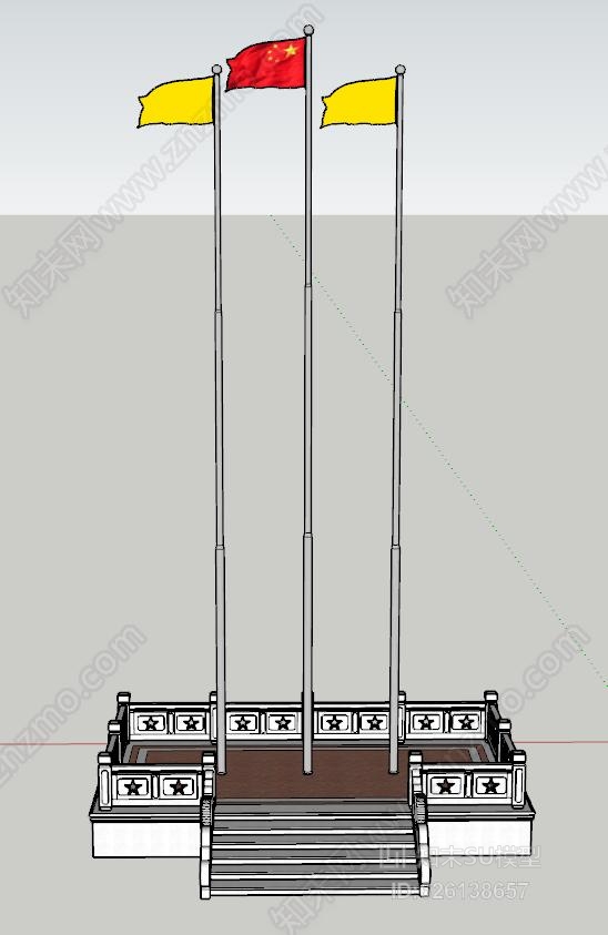 国标二号中式汉白玉旗台旗杆3d模型下载【id:626138657】