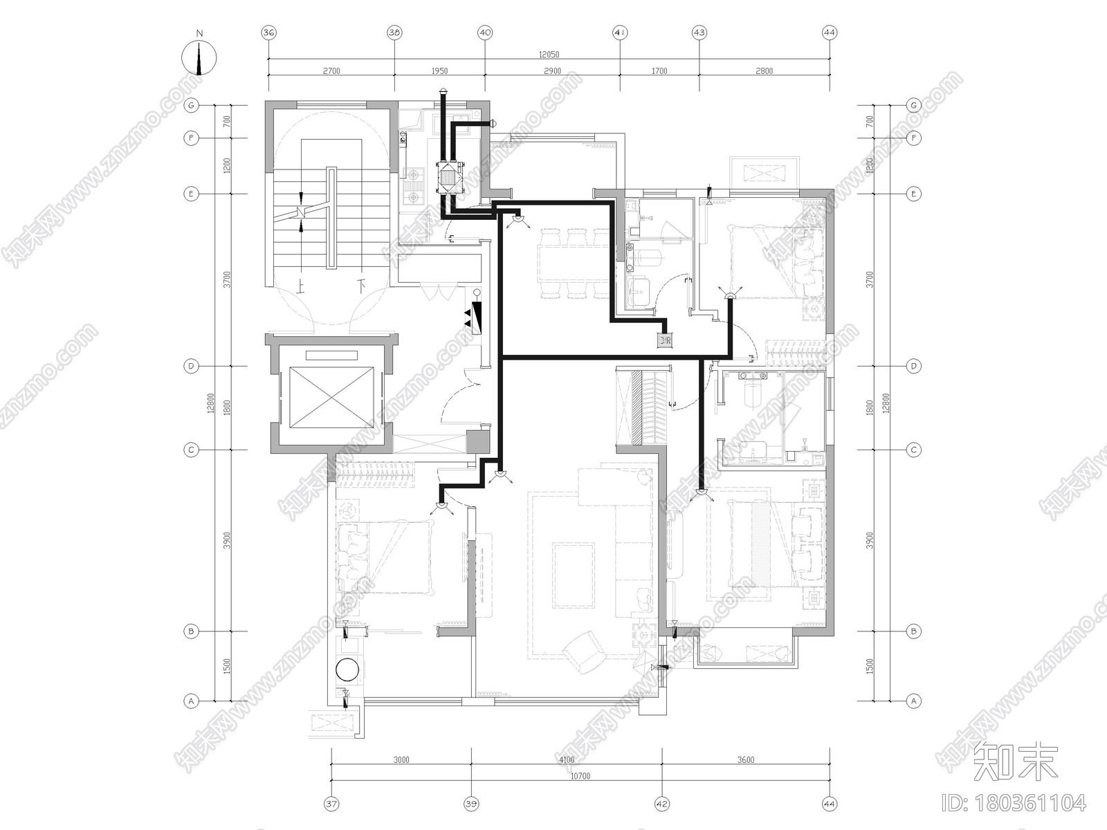 ​[济南]130㎡三居室家装样板房装修施工图施工图下载【ID:180361104】