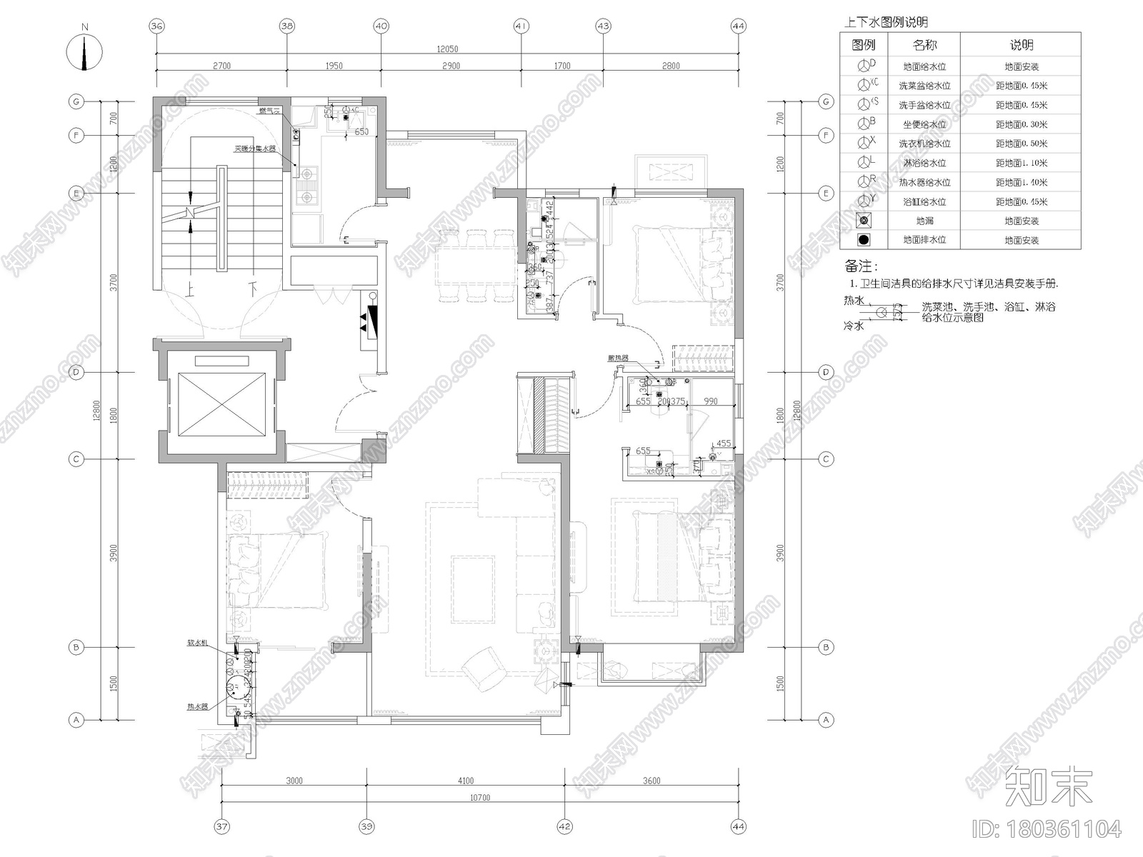 ​[济南]130㎡三居室家装样板房装修施工图施工图下载【ID:180361104】