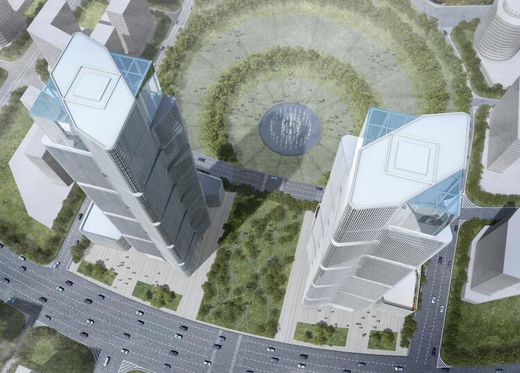 ​[河南]郑州绿地中央广场现代风高层综合体办公建筑设...cad施工图下载【ID:165423133】