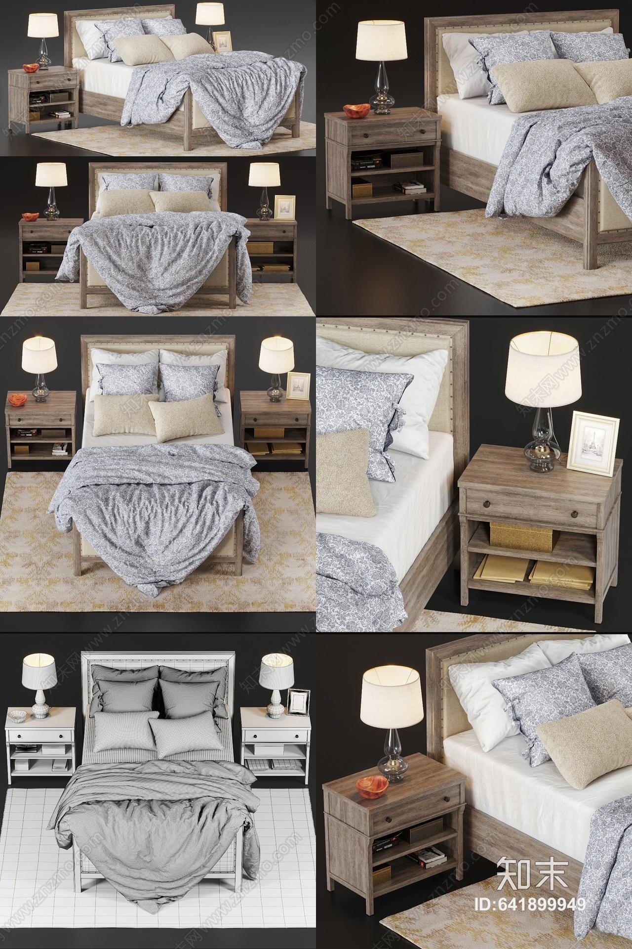 美式单人床3D模型下载【ID:641899949】