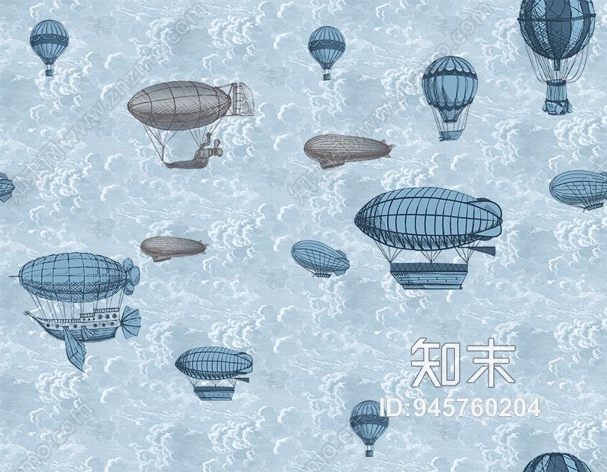 儿童房飞艇蓝色壁纸贴图下载【ID:945760204】