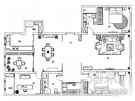 雅致空间新中式风格三居室样板间CAD装修施工图（含效果...cad施工图下载【ID:161825139】