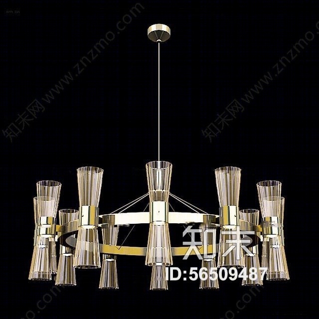 现代金属玻璃吊灯3D模型下载【ID:56509487】
