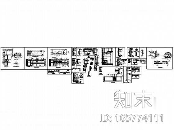 成套灯片、玻璃、镜子墙面造型节点详图CAD图块下载施工图下载【ID:165774111】