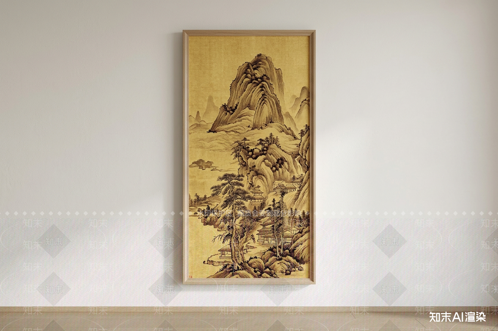 新中式山水画3D模型渲染效果图
