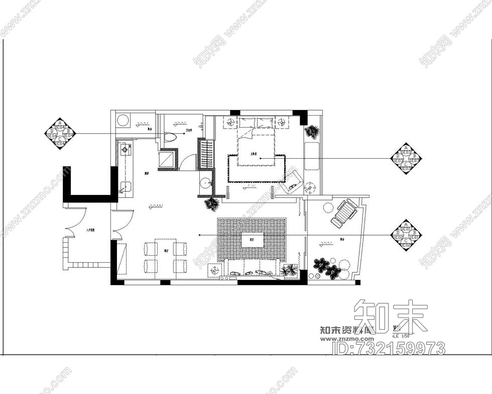 李益中--三亚时代海岸单身公寓东南亚风格A-1样板房cad施工图含效果图施工图下载【ID:732159973】