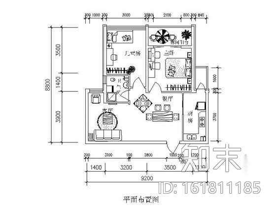 两居室小户型简单装修方案施工图下载【ID:161811185】