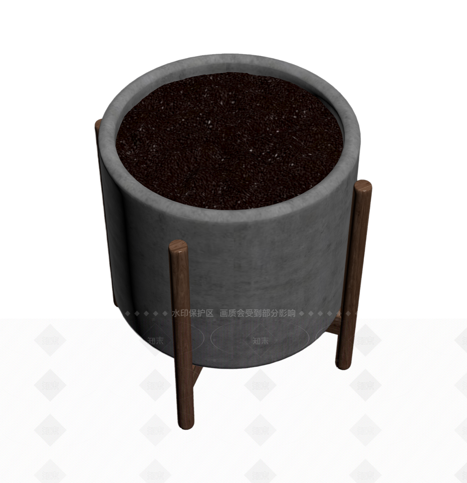 混凝土花盆带木支架3D模型下载【ID:1205546977】