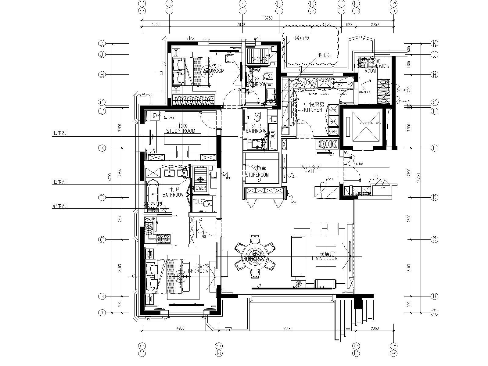 CCD-北京丰台区花乡樊家村175㎡样板间室内装修施工图...cad施工图下载【ID:160388197】