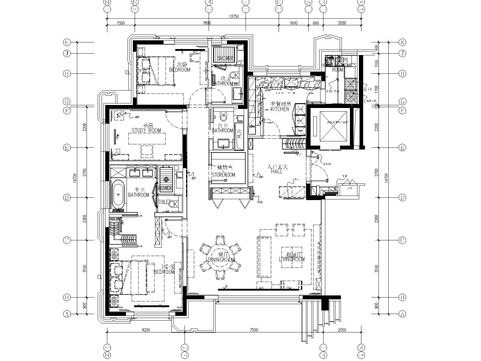 CCD-北京丰台区花乡樊家村175㎡样板间室内装修施工图...cad施工图下载【ID:160388197】