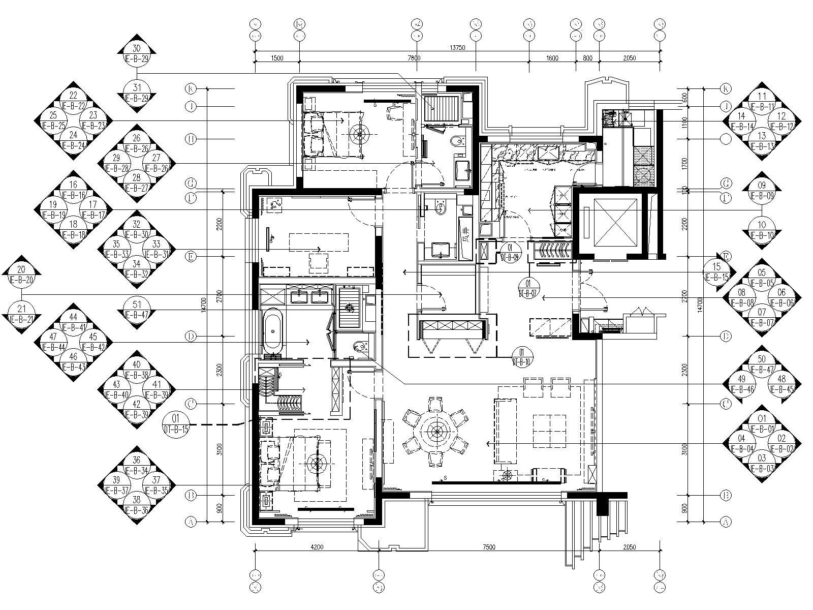 CCD-北京丰台区花乡樊家村175㎡样板间室内装修施工图...cad施工图下载【ID:160388197】