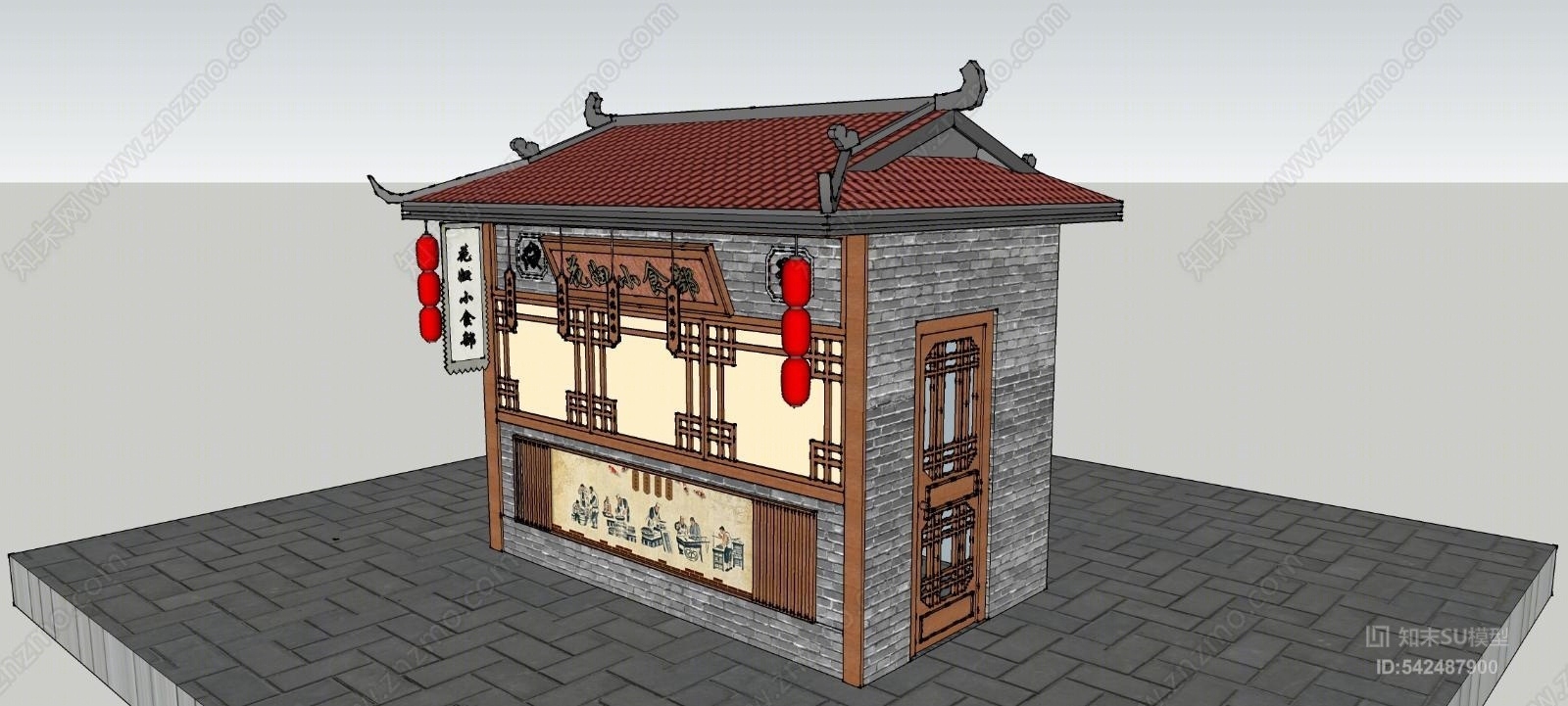 中式店铺摊位SU模型下载【ID:542487900】