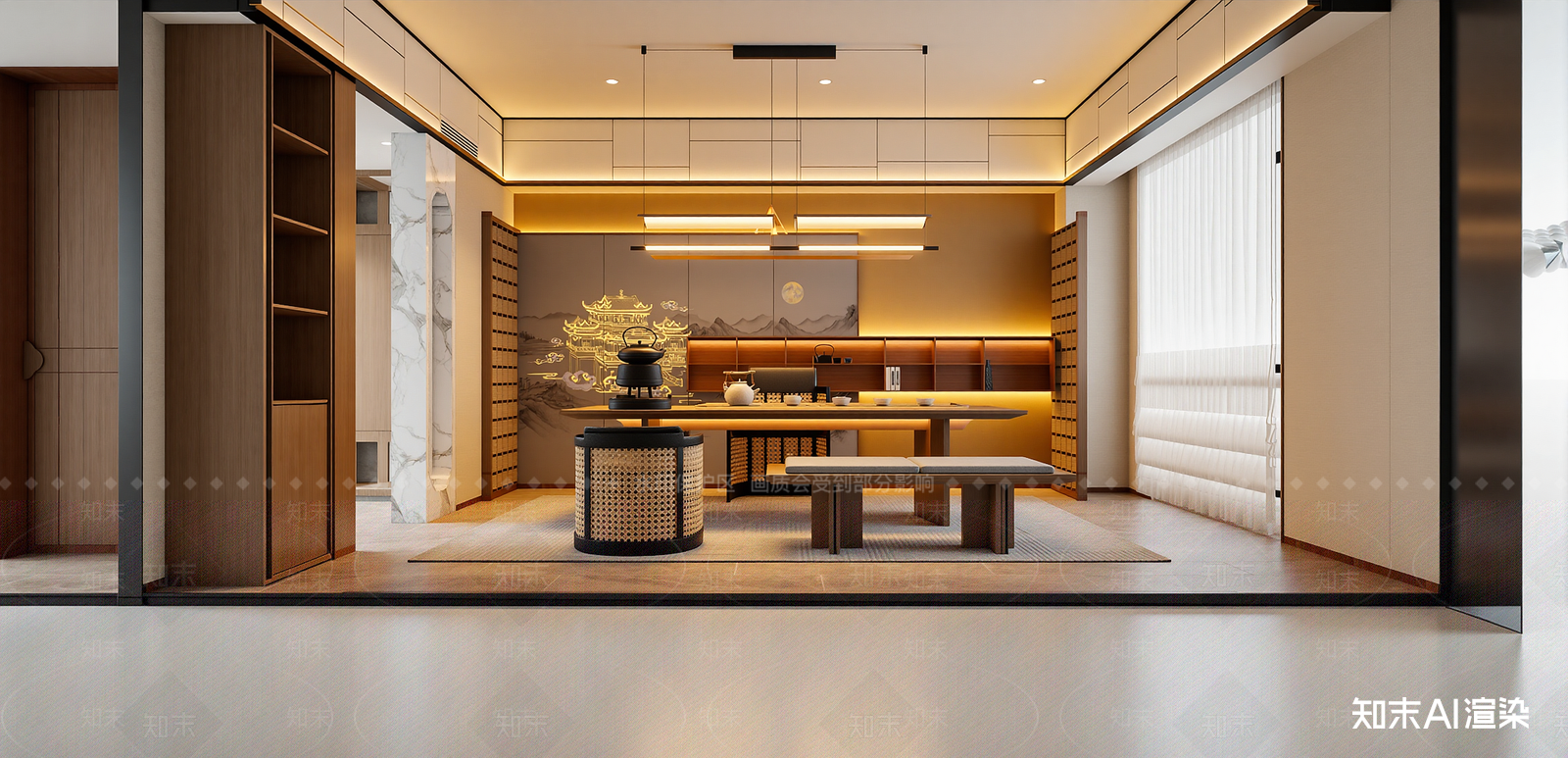 新中式棋牌室SU模型下载【ID:1215955425】