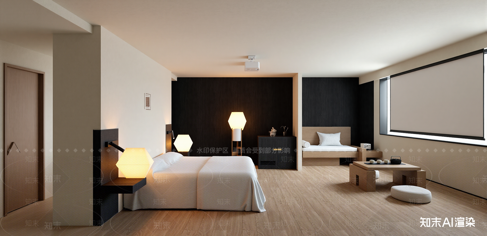 侘寂酒店客房SU模型下载【ID:1215936370】