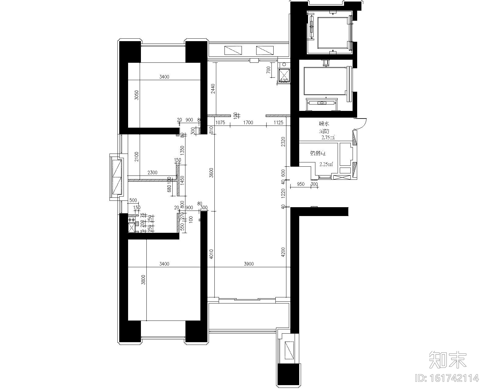 大连滨海新区海洋公园两居室样板房施工图cad施工图下载【ID:161742114】