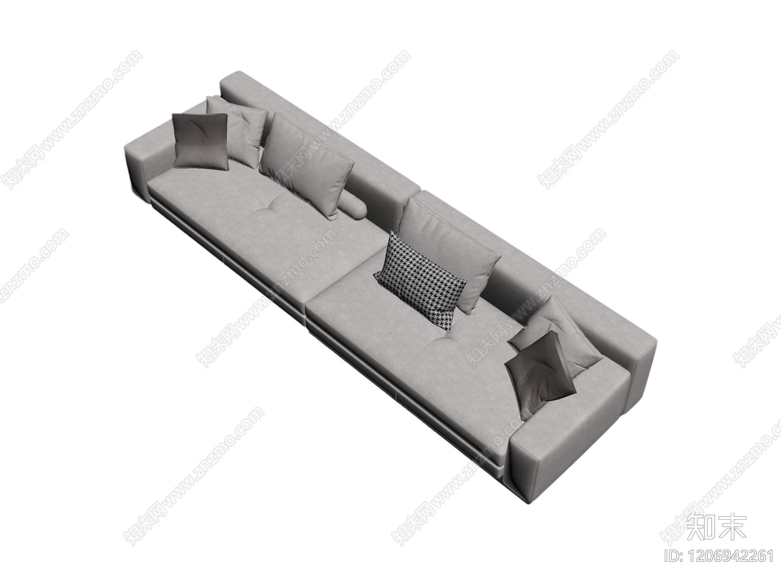 灰白布艺沙发带抱枕3D模型下载【ID:1206942261】