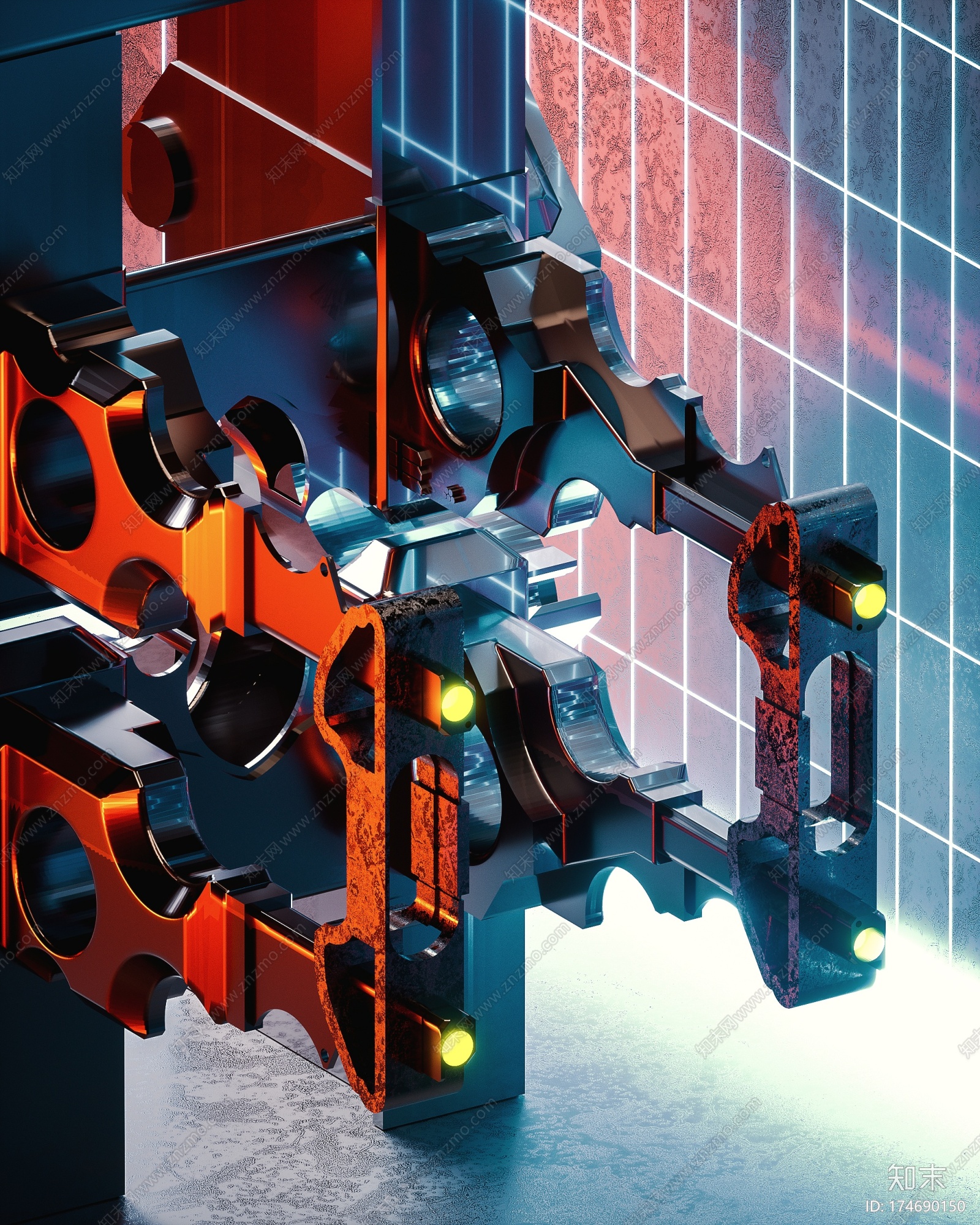 3d立体照明灯C4D动画工程文件分享CG模型下载【ID:174690150】