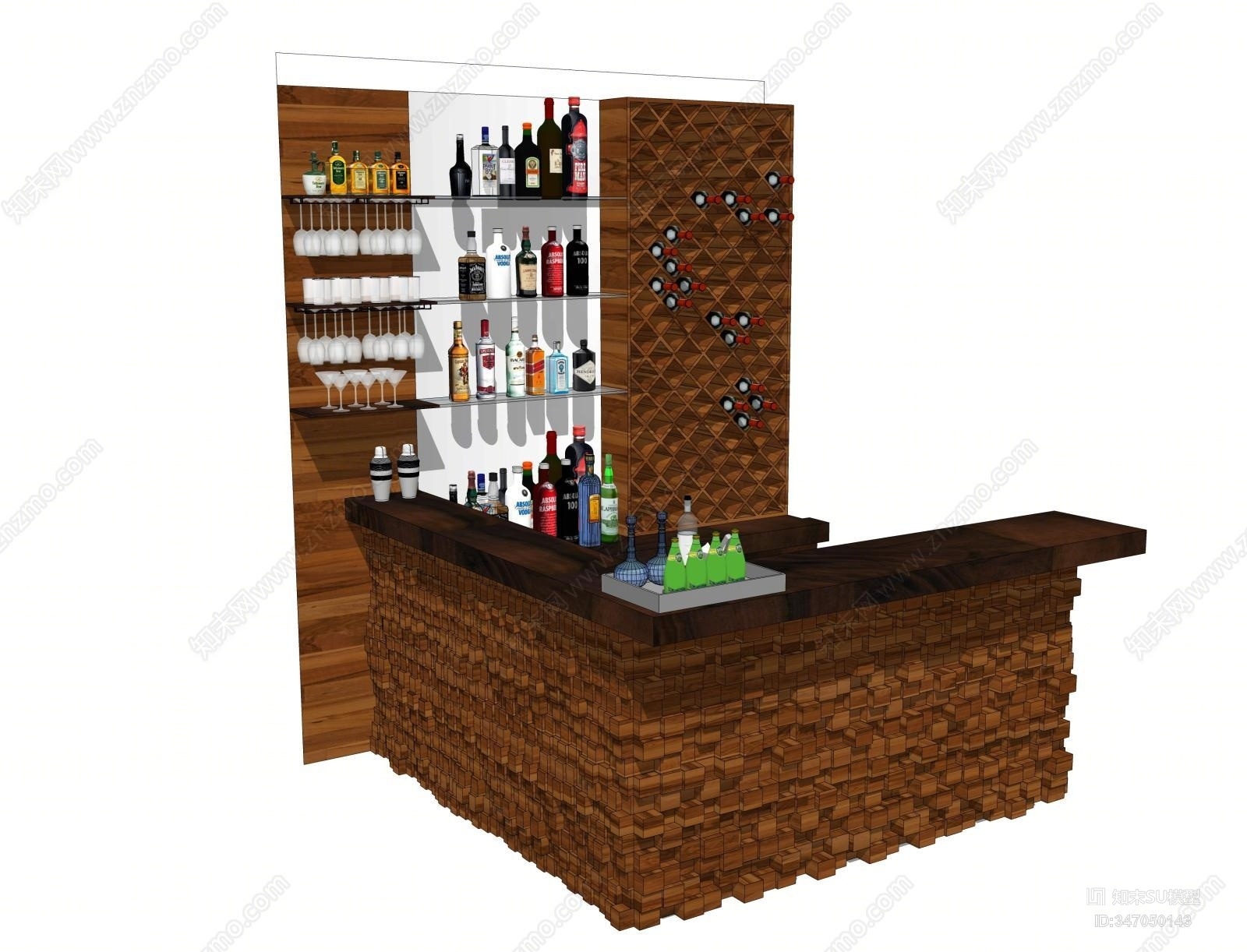 现代实木吧台酒柜SU模型下载【ID:347050143】
