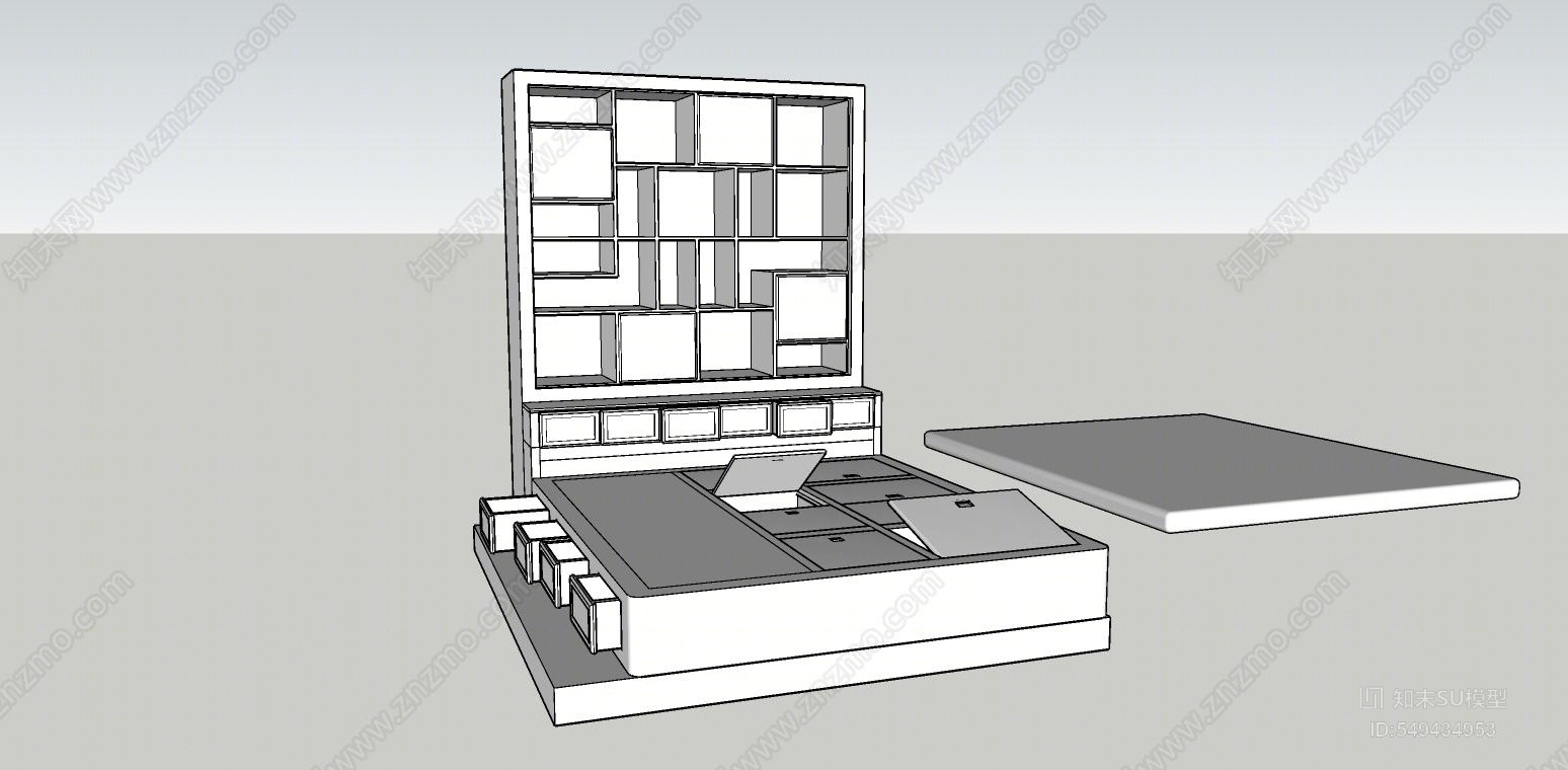 现代风格榻榻米床SU模型下载【ID:549434953】