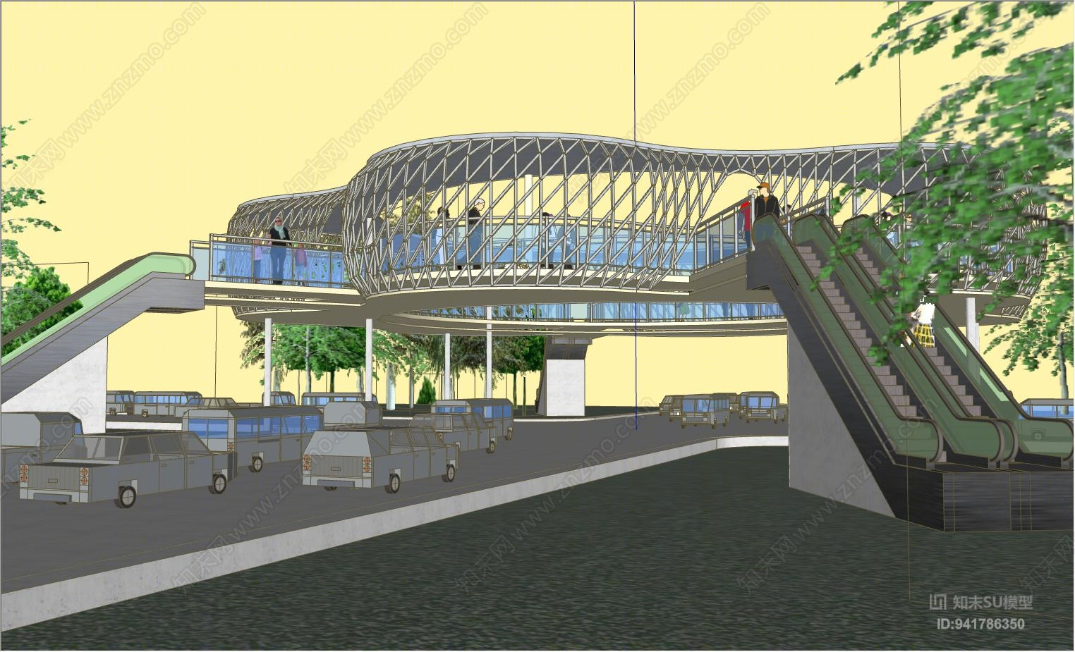 公共圆形过街天桥SU模型下载【ID:941786350】
