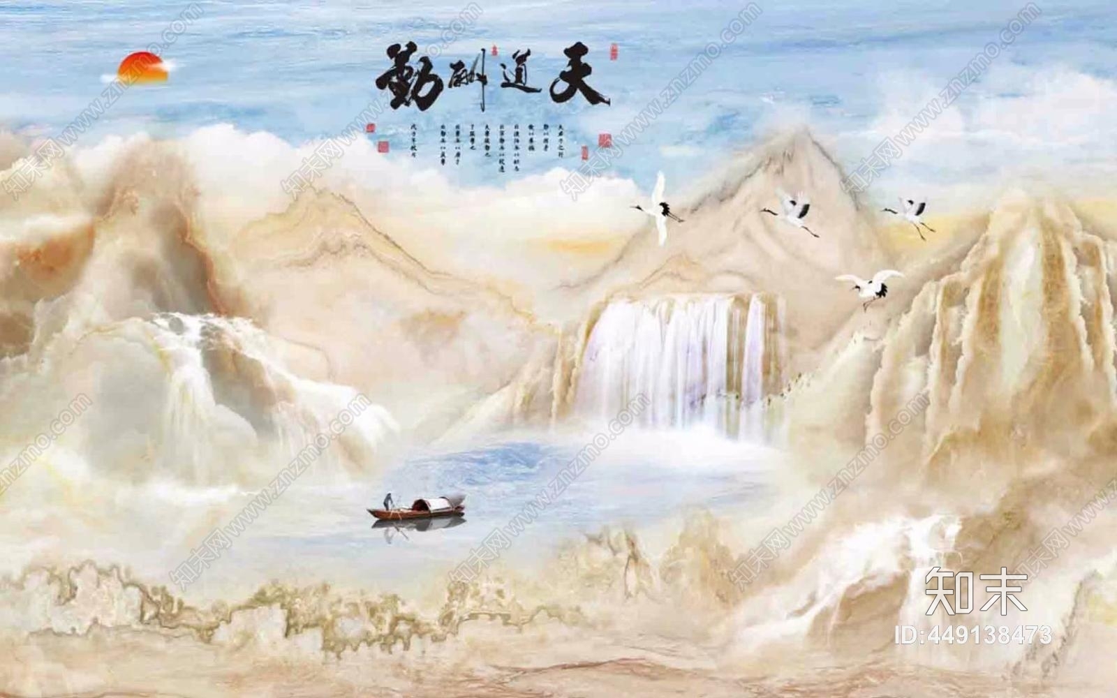 大理石纹山水图彩雕背景墙高清贴图贴图下载【ID:449138473】