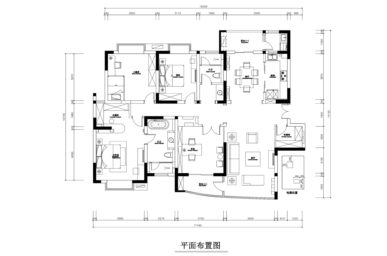 160平米欧式田园平层公寓装修施工图+效果图cad施工图下载【ID:160104166】