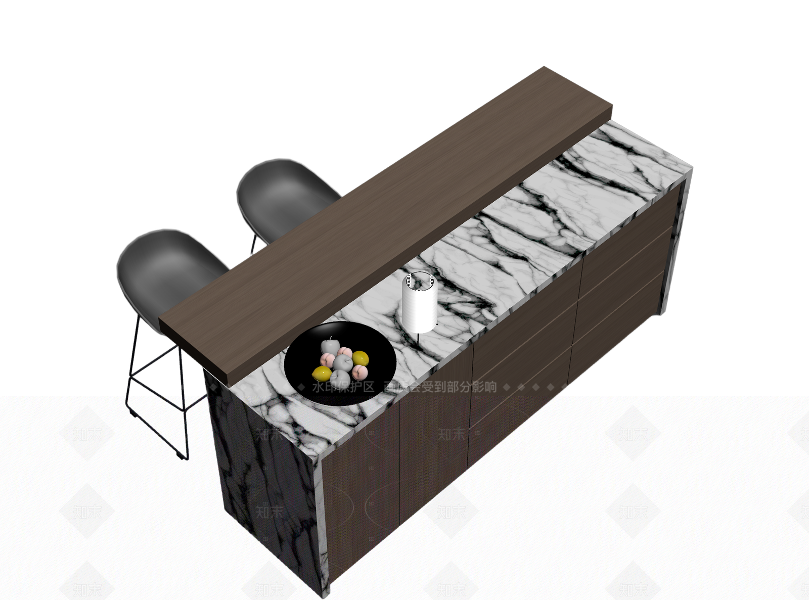 现代吧台与吧椅组合3D模型下载【ID:1205543972】