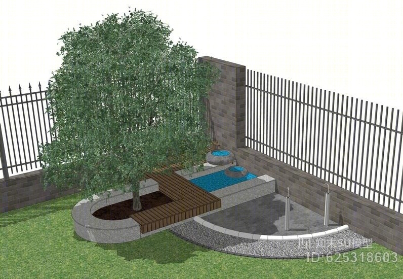 幼儿园庭院水池SU模型下载【ID:625318603】