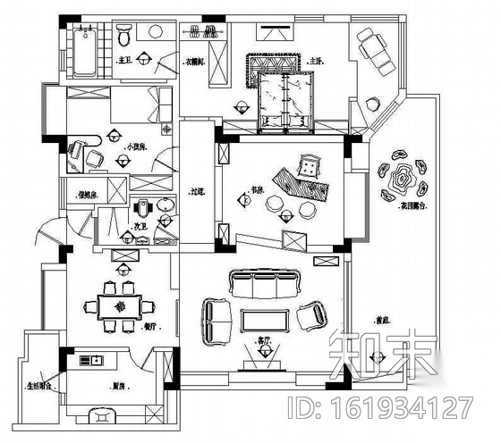 某三居室家居装饰施工图cad施工图下载【ID:161934127】