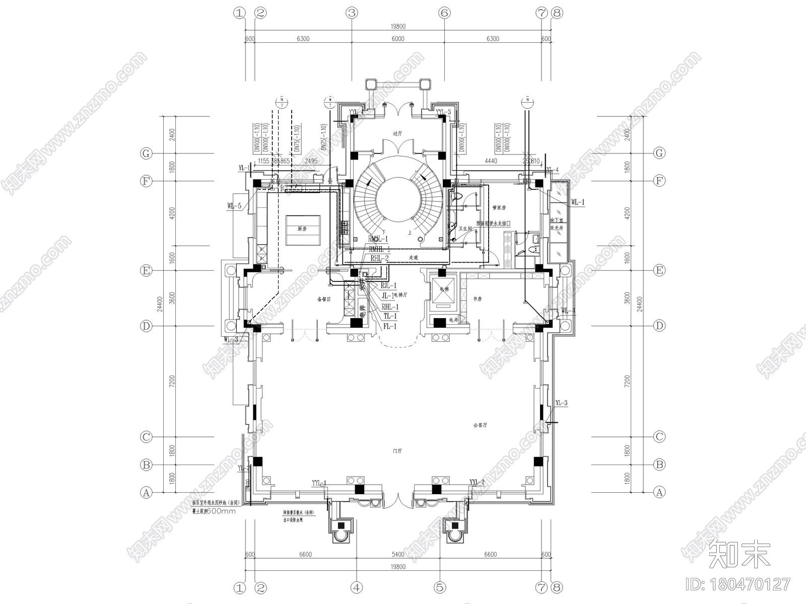 [山东]1000㎡三层五居室独栋别墅装修施工图cad施工图下载【ID:180470127】