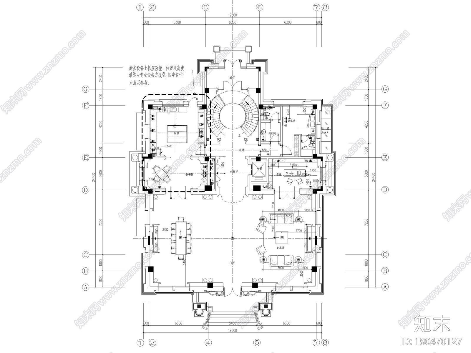 [山东]1000㎡三层五居室独栋别墅装修施工图cad施工图下载【ID:180470127】