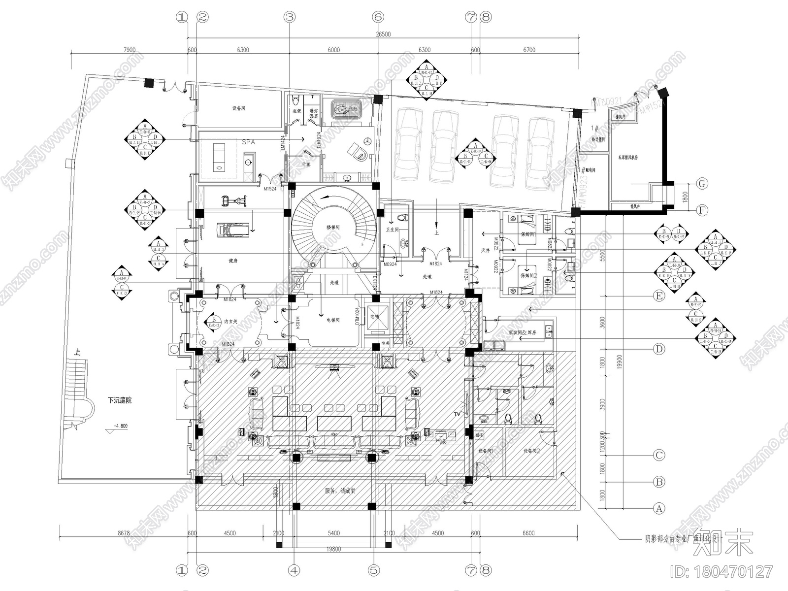 [山东]1000㎡三层五居室独栋别墅装修施工图cad施工图下载【ID:180470127】