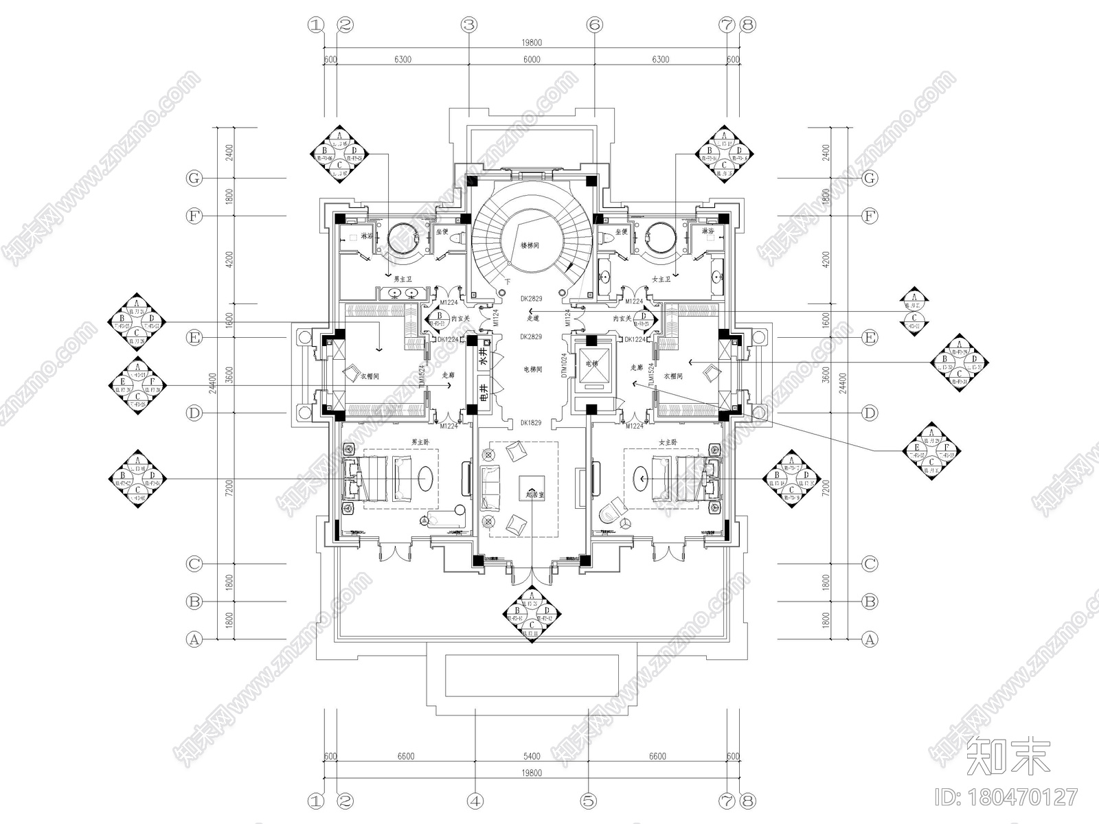 [山东]1000㎡三层五居室独栋别墅装修施工图cad施工图下载【ID:180470127】