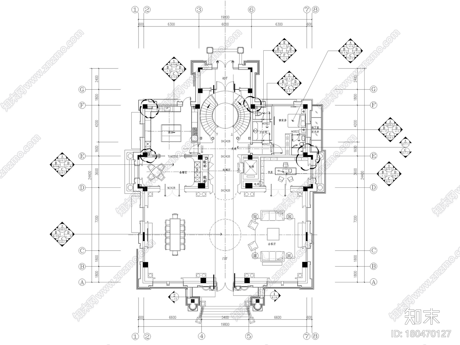 [山东]1000㎡三层五居室独栋别墅装修施工图cad施工图下载【ID:180470127】