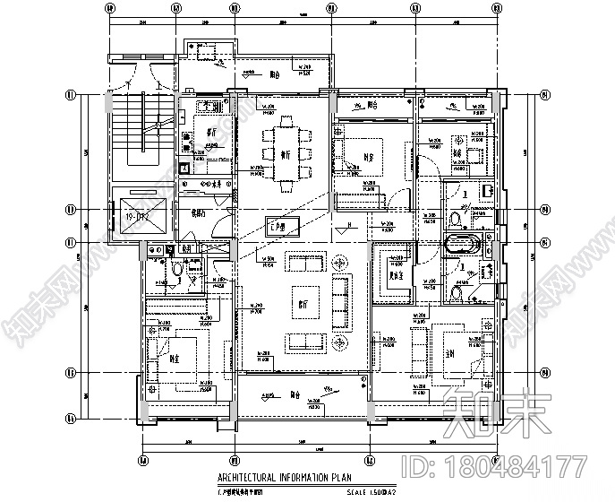 深圳前海时代C户型样板房设计施工图（附效果图）cad施工图下载【ID:180484177】