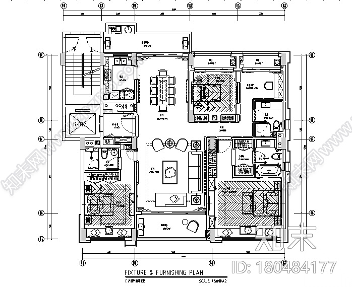 深圳前海时代C户型样板房设计施工图（附效果图）cad施工图下载【ID:180484177】