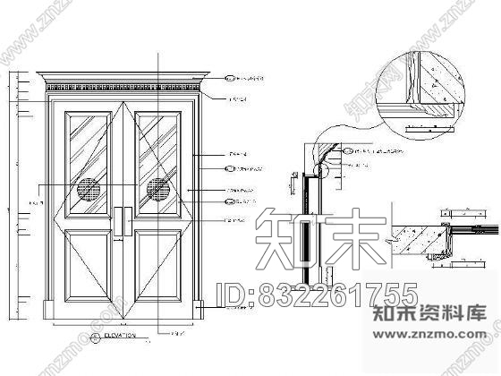 欧式双开造型门详图cad施工图下载【ID:832261755】