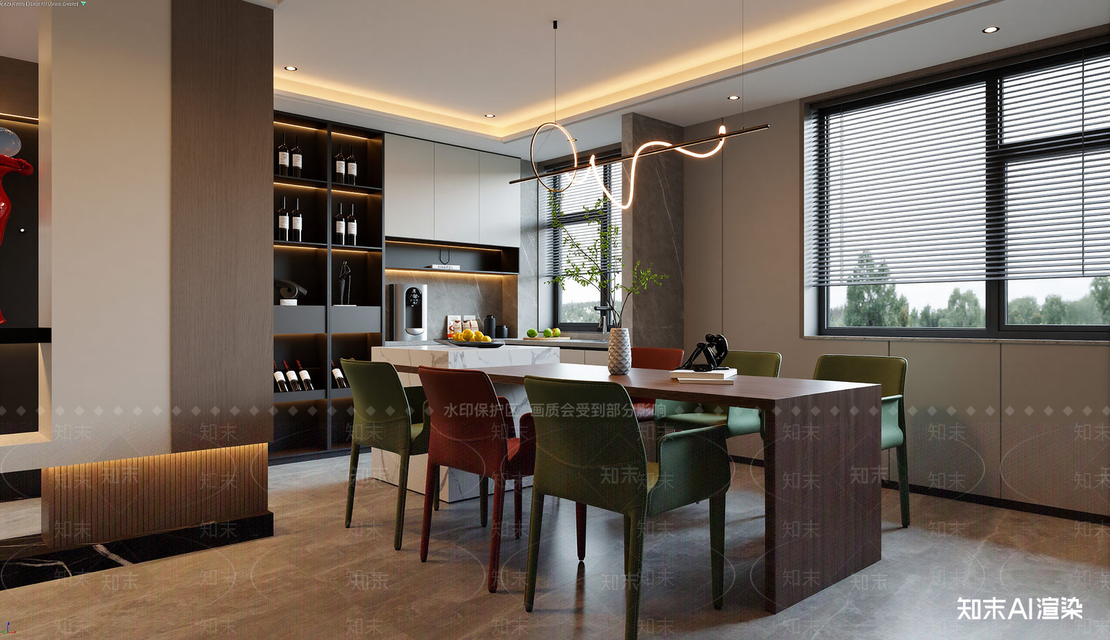 现代酒店餐厅3D模型渲染效果图