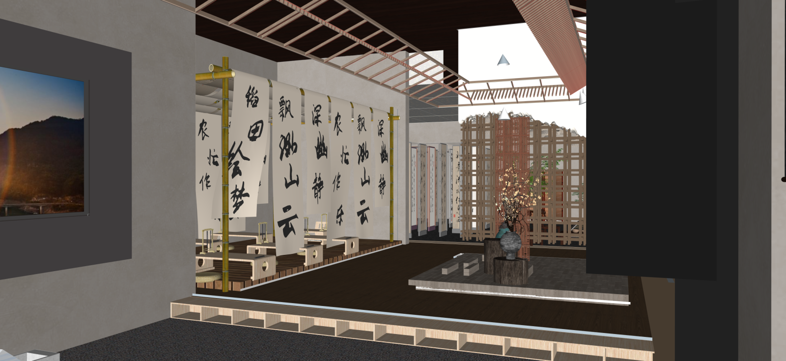 新中式农村文化展厅SU模型下载【ID:1222226173】