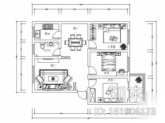 [河南]三居简约家装设计图cad施工图下载【ID:161906173】