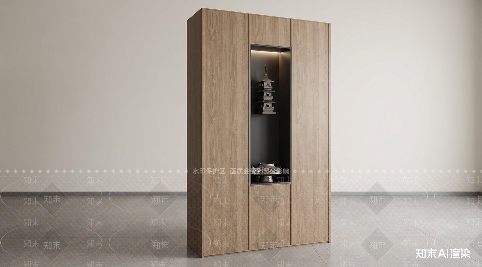 新中式佛龛3D模型渲染效果图