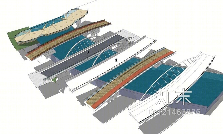 景观桥组合SU模型下载【ID:121463986】