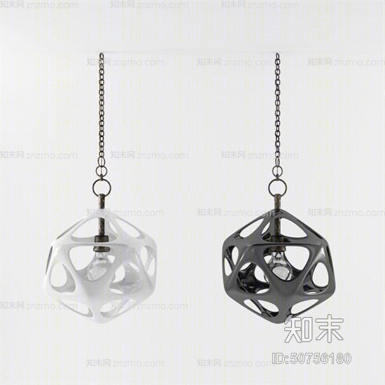 现代白色陶艺吊灯3D模型下载【ID:50756180】