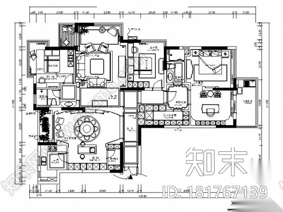 [浙江]精品欧式风格别墅室内装修施工图（含效果）施工图下载【ID:181767139】