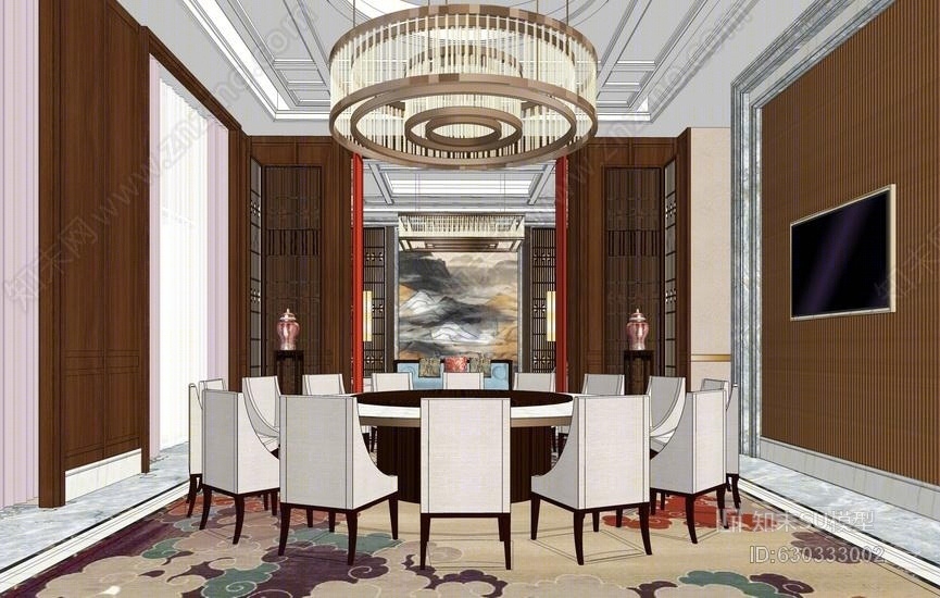 中式包房室内设计SU模型下载【ID:630333002】